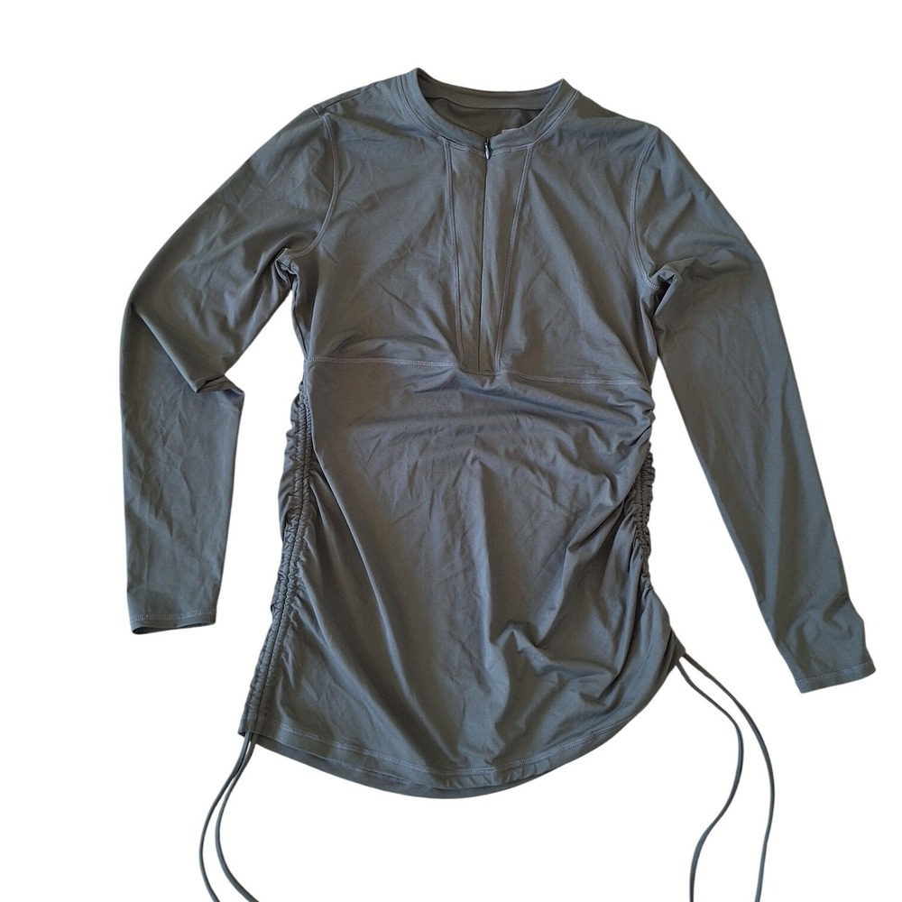 Athleta Top Women M Green Ruched Long Sleeves Half Zip